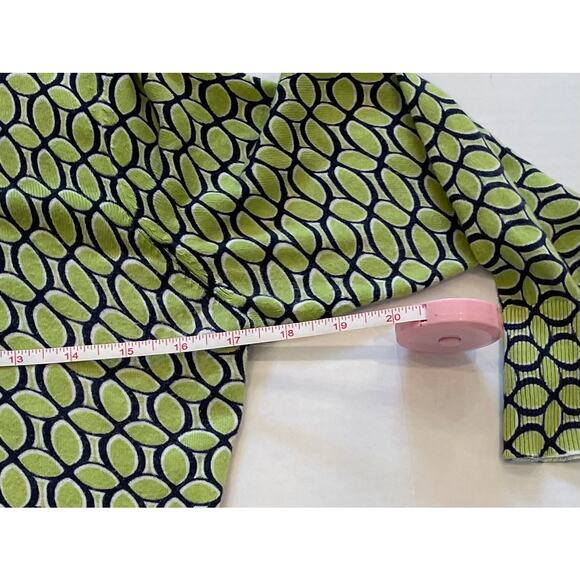 Crown & Ivy Navy & Green Geometric Print Cotton Blend 3/4 Sleeve Cardigan, S - Picture 11 of 12